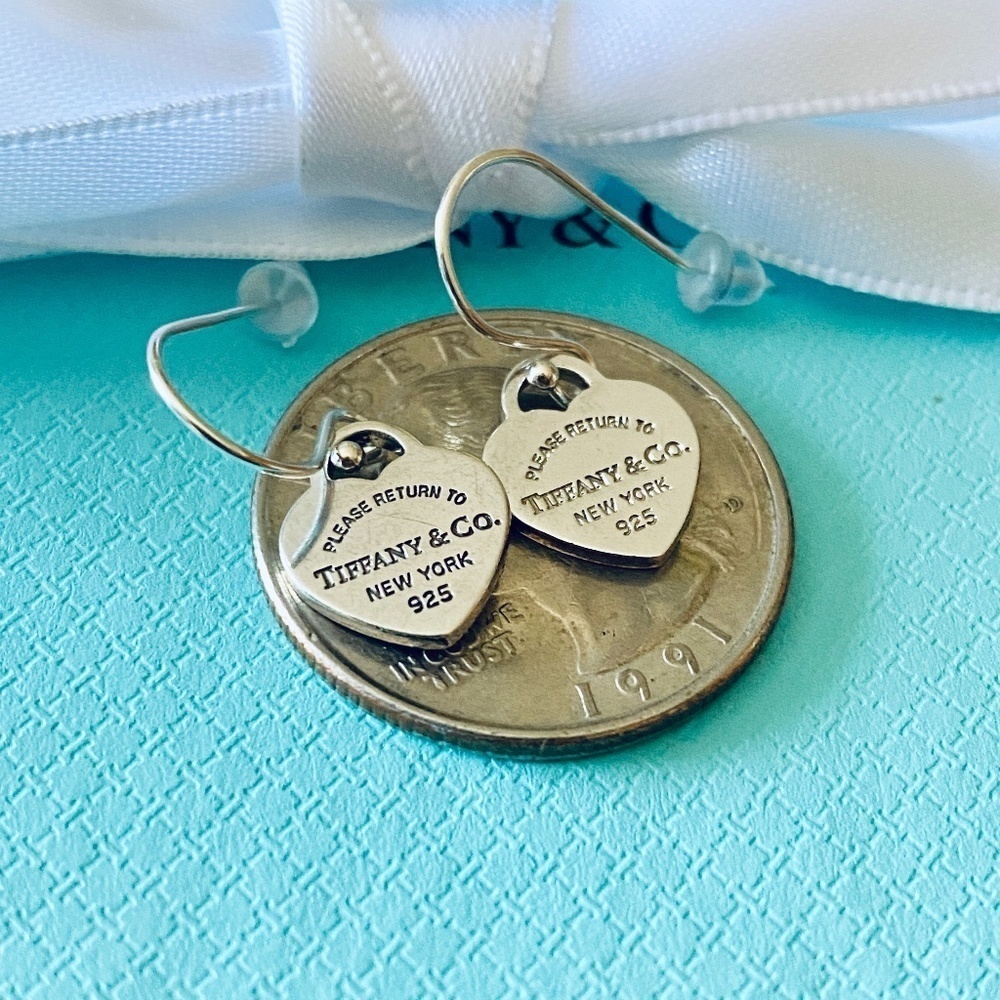 Return to Tiffany & Co Mini Heart tag French Hook Earrings 925 Sterling w/box - Picture 4 of 7
